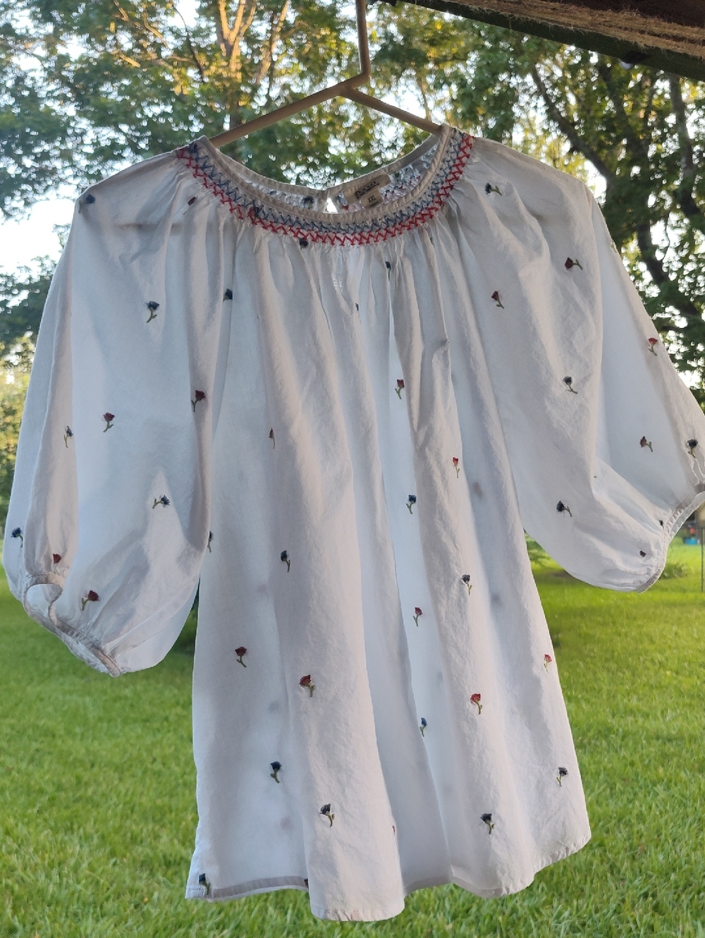 White a.n.a Brand Smocked Neck Embroidered Puff Sleeve Top Fits Like Large